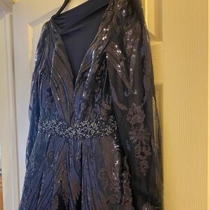 Mac Duggal Navy Sequin Gown Style 67113